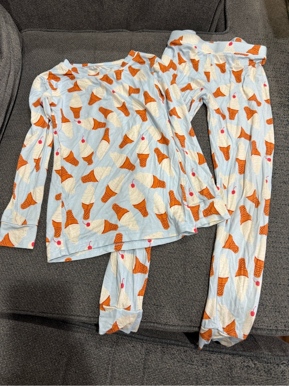 TALULAH Light Blue Kids Pajama Set with Orange Ice Cream Cones and Pink Cherries